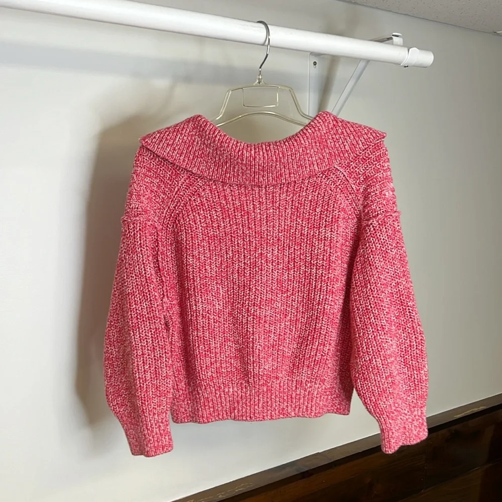 Free People Cropped Pink‎ & White Knit Cotton Blend Sweater- XS